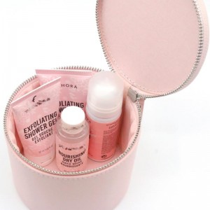 Soothing Gossamer Pink Multi-functional PU Barrel Shape Bag Custom Logo Cosmetic Bag