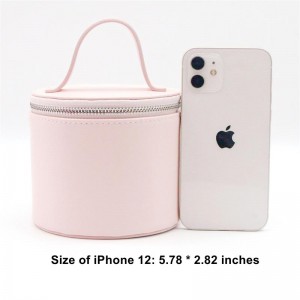 Soothing Gossamer Pink Multi-functional PU Barrel Shape Bag Custom Logo Cosmetic Bag