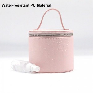 Soothing Gossamer Pink Multi-functional PU Barrel Shape Bag Custom Logo Cosmetic Bag