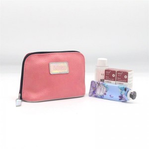 Hot Sale Soft PU Makeup Bag Geranium Pink Lychee Pattern Square Shape Water-based PU Women Cosmetic Bag