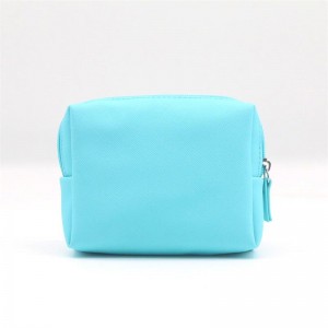 Pure Sky Blue Succinct Style Square Shape Water-based PU Cosmetic Pouch Waterproof Unisex PU Cosmetic Bag