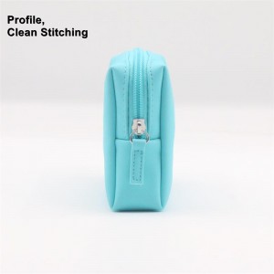 Pure Sky Blue Succinct Style Square Shape Water-based PU Cosmetic Pouch Waterproof Unisex PU Cosmetic Bag