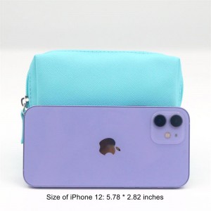 Pure Sky Blue Succinct Style Square Shape Water-based PU Cosmetic Pouch Waterproof Unisex PU Cosmetic Bag