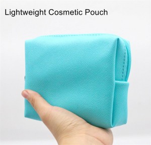Pure Sky Blue Succinct Style Square Shape Water-based PU Cosmetic Pouch Waterproof Unisex PU Cosmetic Bag