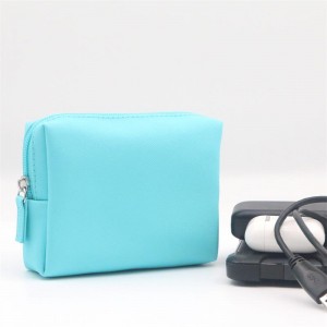Pure Sky Blue Succinct Style Square Shape Water-based PU Cosmetic Pouch Waterproof Unisex PU Cosmetic Bag
