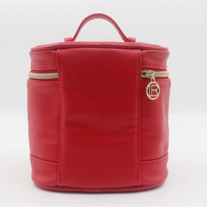 2022 Trendy Saturated Magenta Cosmetic Bag Cross Pattern Poinciana Red Water-based PU Makeup Bag