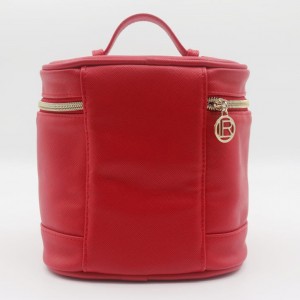 2022 Trendy Saturated Magenta Cosmetic Bag Cross Pattern Poinciana Red Water-based PU Makeup Bag