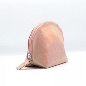 Custom Design Trendy Shell-Shape Glossy Plum Blossom Pink Water-based PU Cosmetic Bag