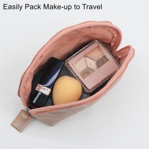 Custom Design Trendy Shell-Shape Glossy Plum Blossom Pink Water-based PU Cosmetic Bag