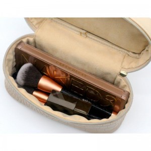 Unique Sandy Beige Alligator Pattern Portable Makeup Bag Untie Bowknot Handle Perfectly Pale PU Cosmetic Bag