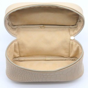 Unique Sandy Beige Alligator Pattern Portable Makeup Bag Untie Bowknot Handle Perfectly Pale PU Cosmetic Bag