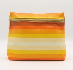 Colourful Makeup Bag Striped Pattern Orange Shades Soft Water-based PU Cosmetic Bag