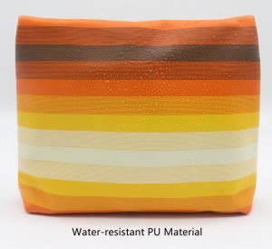 Colourful Makeup Bag Striped Pattern Orange Shades Soft Water-based PU Cosmetic Bag