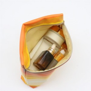 Colourful Makeup Bag Striped Pattern Orange Shades Soft Water-based PU Cosmetic Bag
