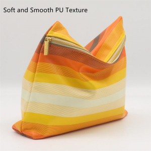 Colourful Makeup Bag Striped Pattern Orange Shades Soft Water-based PU Cosmetic Bag
