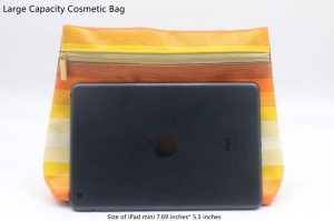 Colourful Makeup Bag Striped Pattern Orange Shades Soft Water-based PU Cosmetic Bag