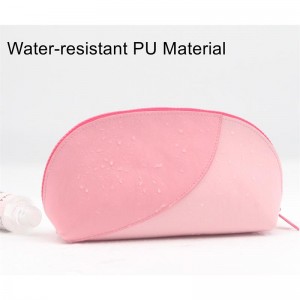 Popular Waterproof PU Makeup Pouch Long Shell-Shape Gossamer Pink Girlie Colors Stitching Waterproof PU Cosmetic Bag