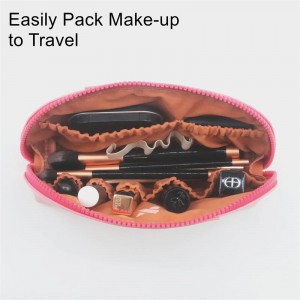 Popular Waterproof PU Makeup Pouch Long Shell-Shape Gossamer Pink Girlie Colors Stitching Waterproof PU Cosmetic Bag