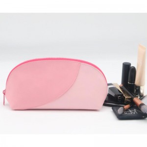 Popular Waterproof PU Makeup Pouch Long Shell-Shape Gossamer Pink Girlie Colors Stitching Waterproof PU Cosmetic Bag