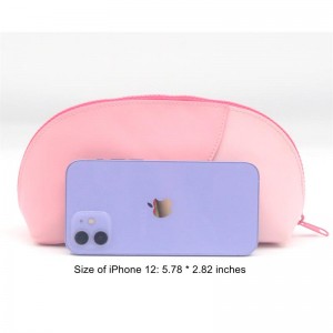 Popular Waterproof PU Makeup Pouch Long Shell-Shape Gossamer Pink Girlie Colors Stitching Waterproof PU Cosmetic Bag