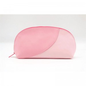 Popular Waterproof PU Makeup Pouch Long Shell-Shape Gossamer Pink Girlie Colors Stitching Waterproof PU Cosmetic Bag