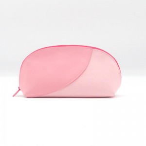 Popular Waterproof PU Makeup Pouch Long Shell-Shape Gossamer Pink Girlie Colors Stitching Waterproof PU Cosmetic Bag