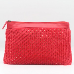 Chic Poinciana Red Ground Golden Dot Pattern Plush PU Stitching Makeup Bag Quality PU Cosmetic Bag