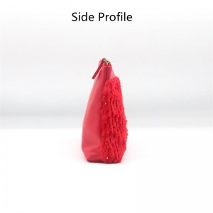 Chic Poinciana Red Ground Golden Dot Pattern Plush PU Stitching Makeup Bag Quality PU Cosmetic Bag