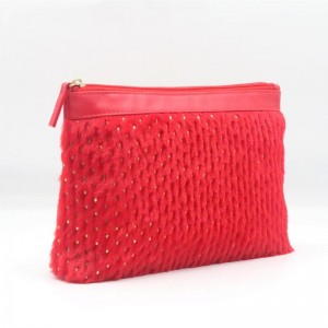 Chic Poinciana Red Ground Golden Dot Pattern Plush PU Stitching Makeup Bag Quality PU Cosmetic Bag