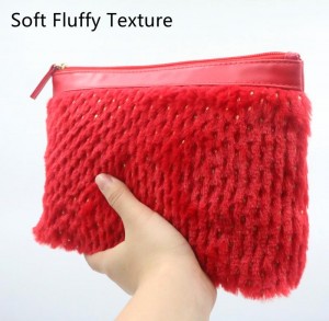 Chic Poinciana Red Ground Golden Dot Pattern Plush PU Stitching Makeup Bag Quality PU Cosmetic Bag