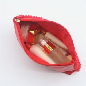 Chic Poinciana Red Ground Golden Dot Pattern Plush PU Stitching Makeup Bag Quality PU Cosmetic Bag