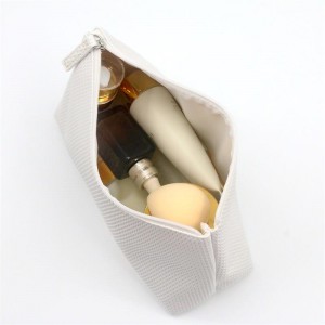 Snow White Wholesale Makeup Bag Ripple Pattern Pure Water-based PU Cosmetic Bag