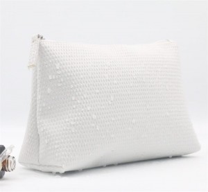 Snow White Wholesale Makeup Bag Ripple Pattern Pure Water-based PU Cosmetic Bag