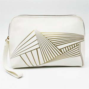 High Quality Daily Use Snow White Clutch Purse White Foil Stamping Water-based PU Wristlet Cosmetic Bag
