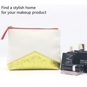 Unique Design White Ground Gold Sequined Pattern Water-based PU Cosmetic Bag
