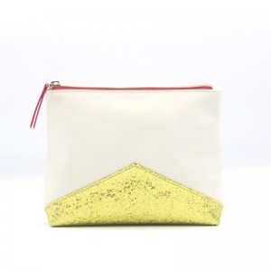 Unique Design White Ground Gold Sequined Pattern Water-based PU Cosmetic Bag