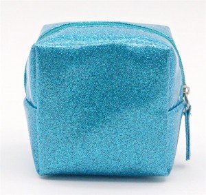 Fashion Plump Coin Purse Glitter Blue PU Makeup Pouch Waterproof PU Cute Cosmetic Pouch