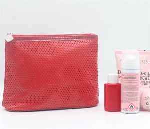 2022 Popular Poinciana Red Hollow-out Design Water-based PU Cosmetic Bag