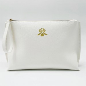 Hot Sale Snow White Clutch Purse Water-based PU Double Sided Different Color Wristlet Zipper Pouch